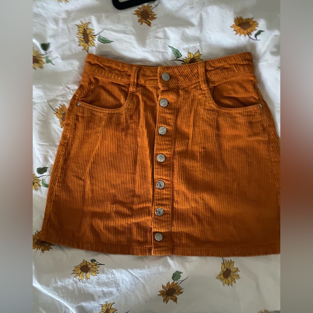 Zara trf Collection Corduroy Button Mini Skirt size small Orange Brown